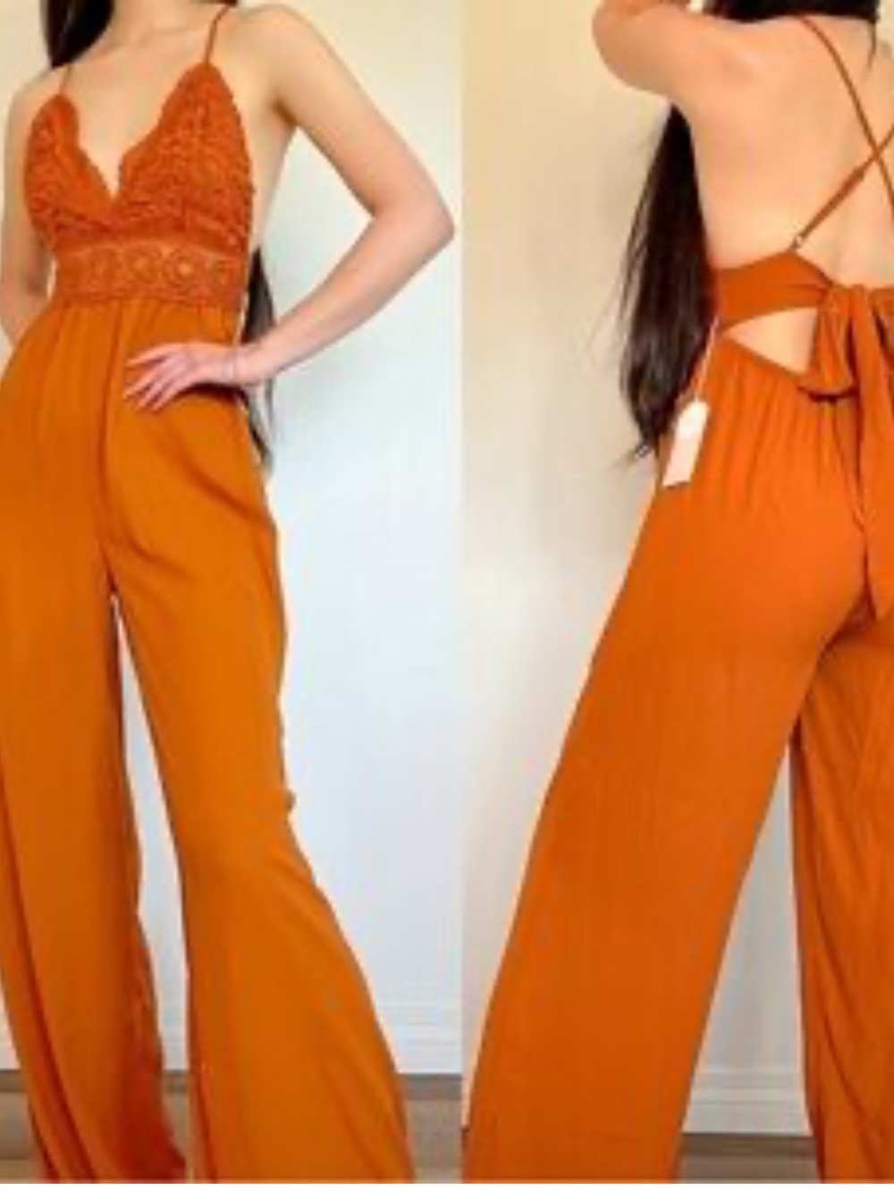 Blashe Orange Wide-Leg Jumpsuit with Open Back Tie